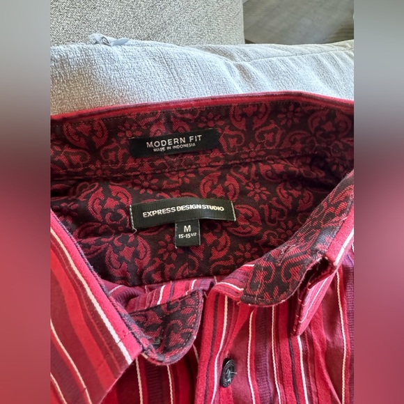 EXPRESS Men's Shirt Small Slim Fit Button Up Long Sleeve Red - Picture 4 of 5